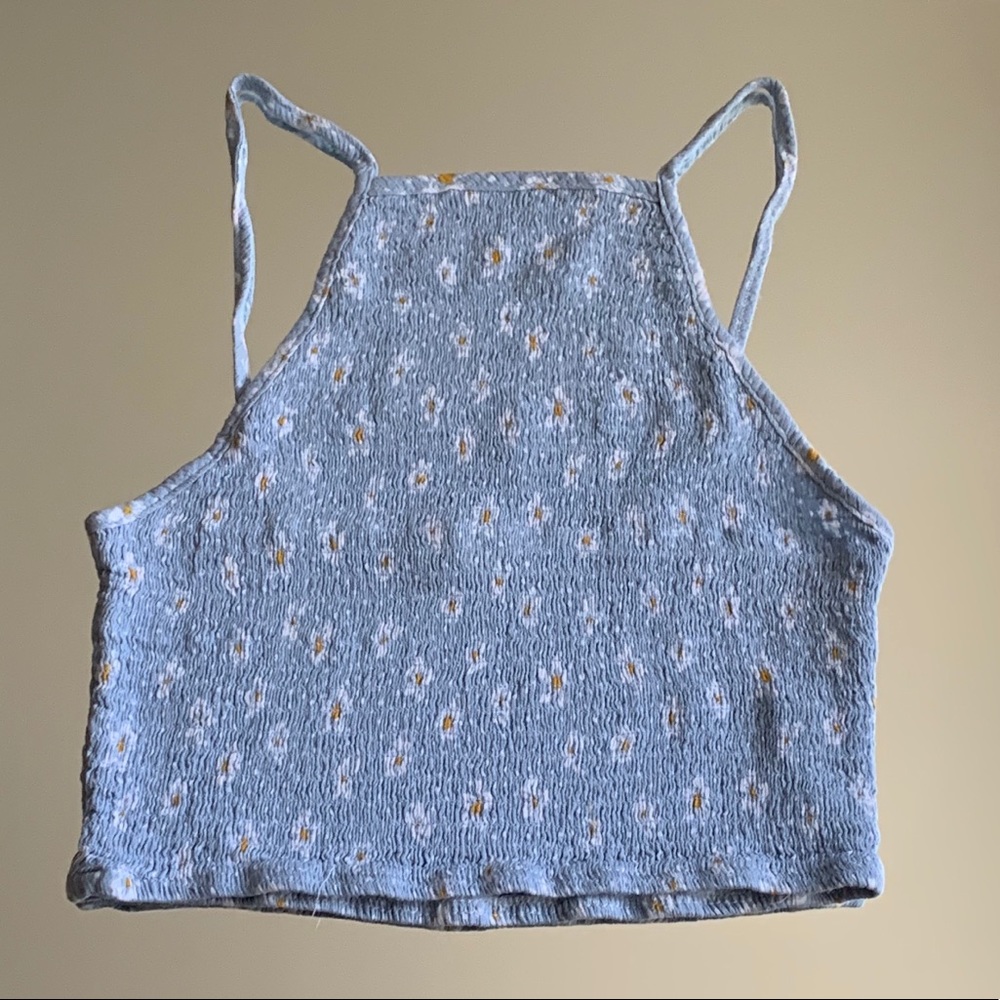 PACSUN L.A HEARTS BLUE FLORAL HALTER TANK